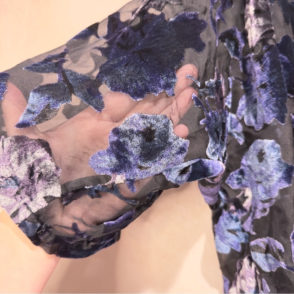 Forever 21 Burnout Velvet Floral Kimono – Black/Blue Sheer Boho Whimsigoth Shawl - Picture 5 of 9